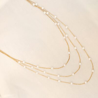 گردنبند سه لاین مروارید استیل